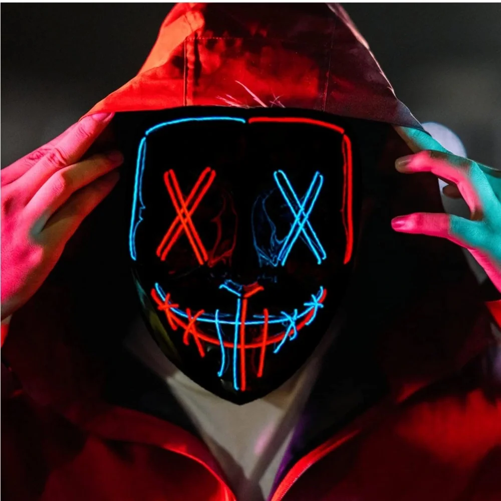 LED Neon Halloween Face Mask - Red & Blue